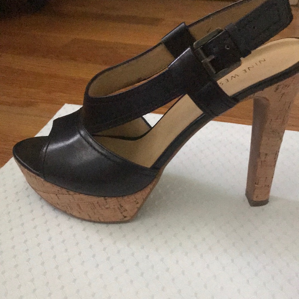 Nine West cork platform sandal black leather